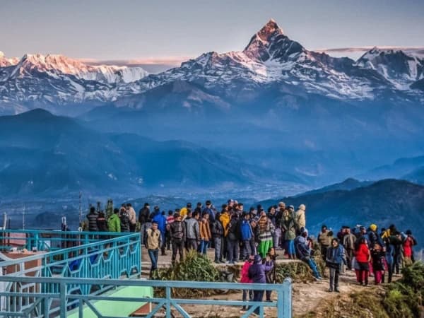 Sunrise over the Annapurna range from Sarangkot above Pokhara
