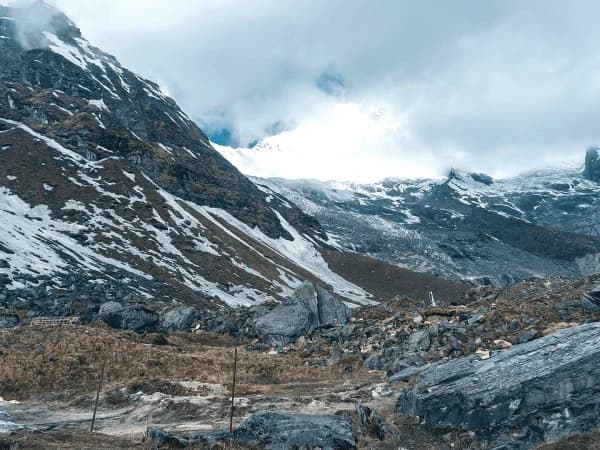 Oktang, Kanchenjunga south base camp glacier view