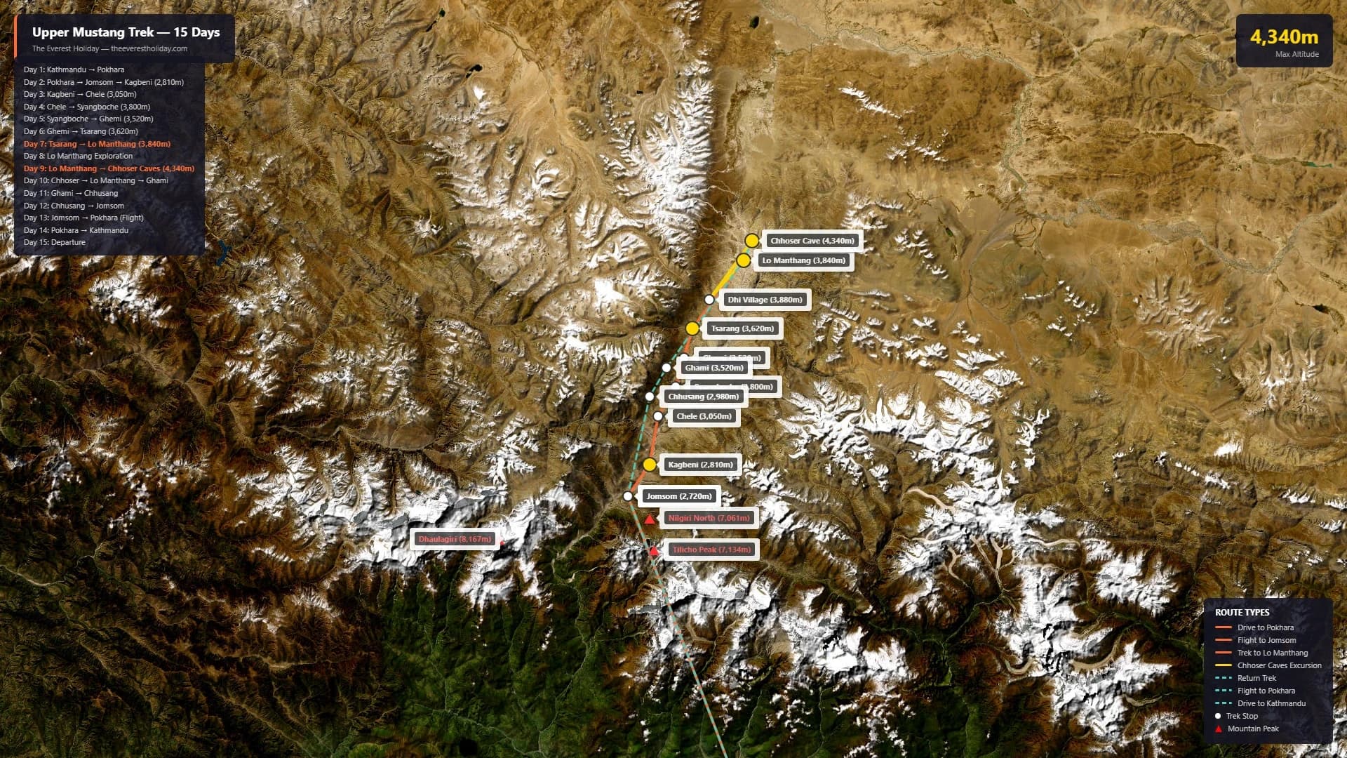 Upper Mustang Trek Route Map Nepal